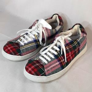 Joshua's plaid tartan red green blue white lace up tennis shoes size 36 size 6